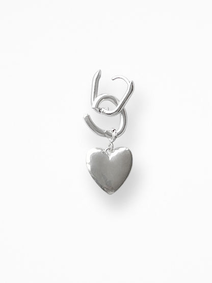 U HOOPS with HEART PENDANT EARRINGS SILVER