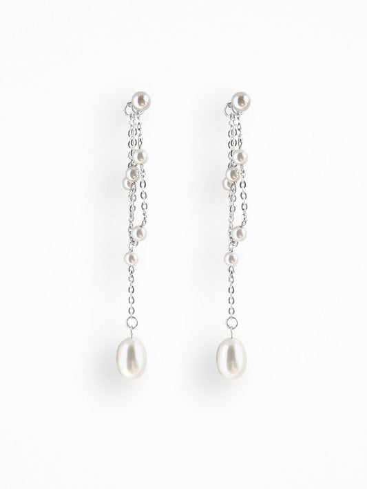 "Y FALLING PEARL" EARRINGS SILVER