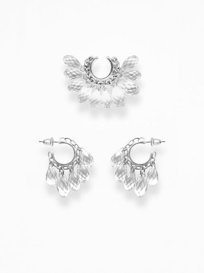 "NAKED CRYSTALS" EAR SET SILVER